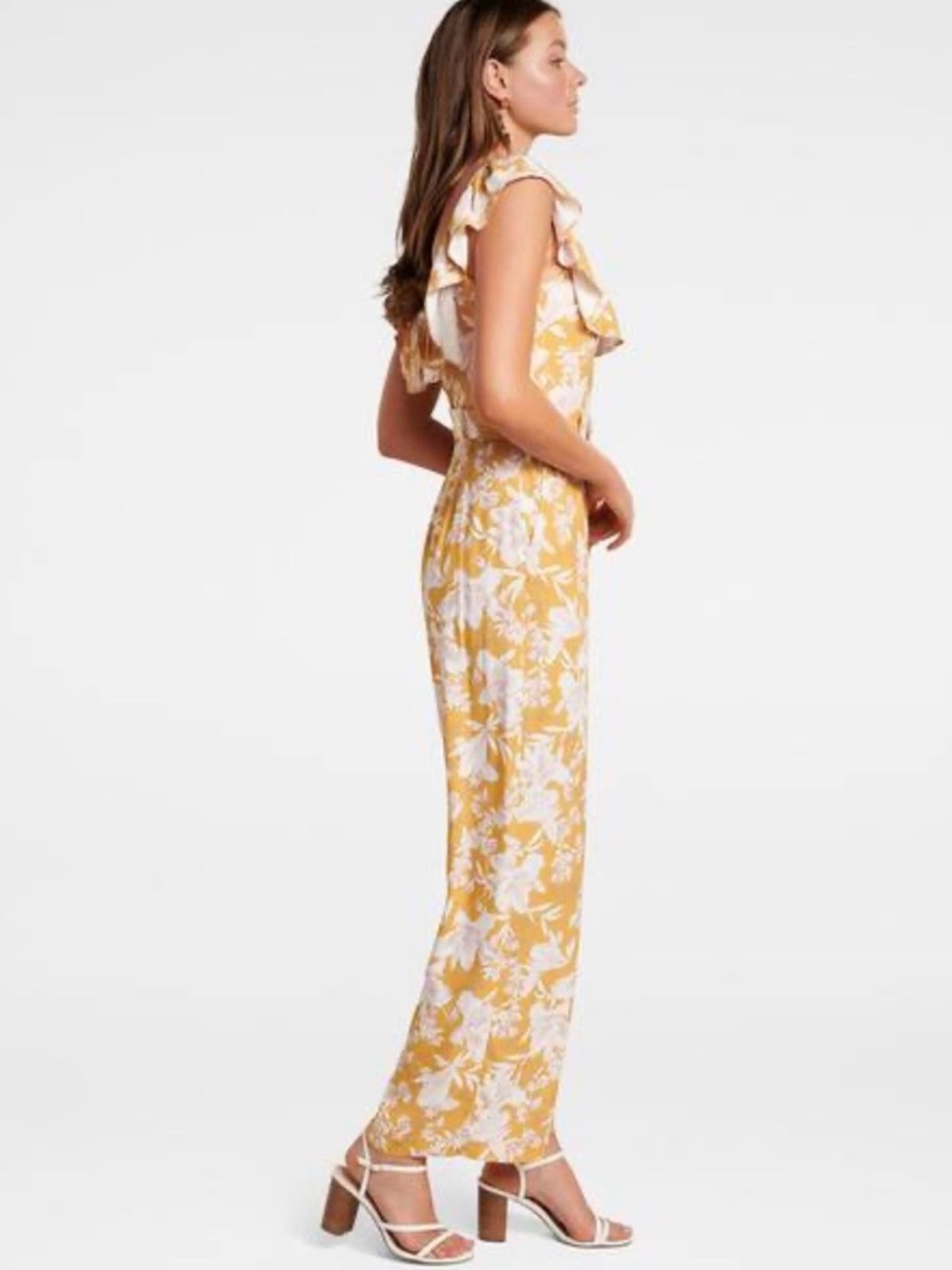Ever New Samantha Belted Frill Jumpsuit Floral Ochre Tropical Sunset Size 8 - Picture 2 of 9